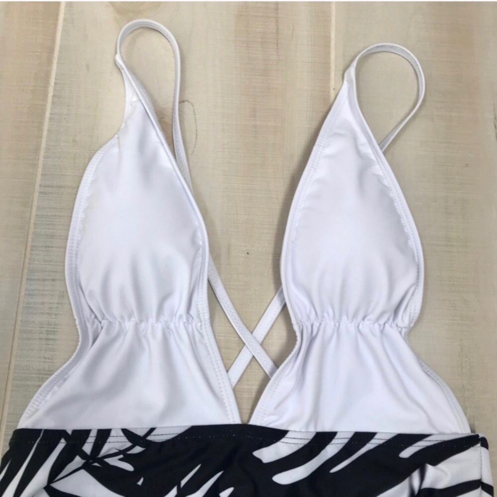 Deep V Strappy High Waist Monokini Women Swim Suit - Picture 4 of 5